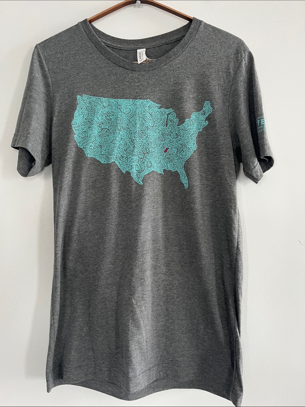 Bella Canvas Gray Short Sleeve Tee with Teal USA Print